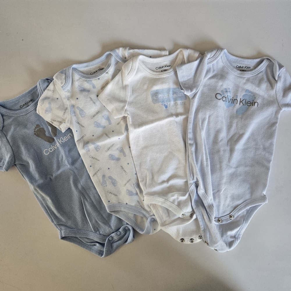 Calvin Klein Blue and White Baby Bodysuit Set 6m
